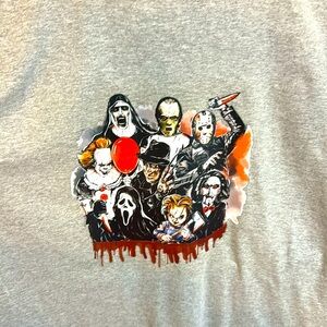 100%cotton vinyl printed horror, theme T-shirt, medium gray unisex